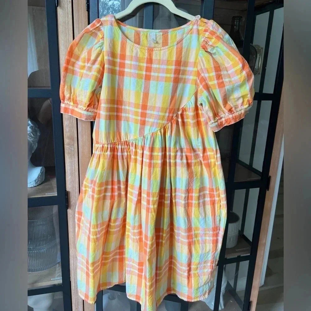 Urban Outfitters Orange & Yellow Plaid Mini Dress